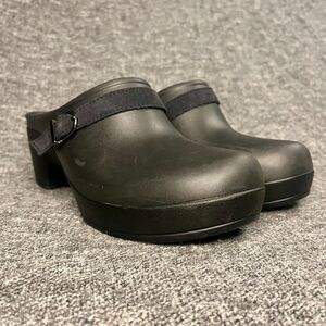 CROCS Sarah Dual Comfort Heeled Black Womens Size 9 Strap Buckle Mules Clogs